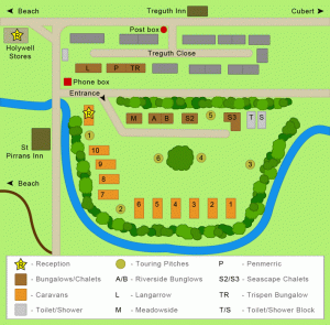 site map of all the bungalows and caravans and touring pitches.